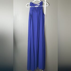 Ya Los Angeles Cutout Dress Maxi Cobalt Blue Silk Blend Chiffon M